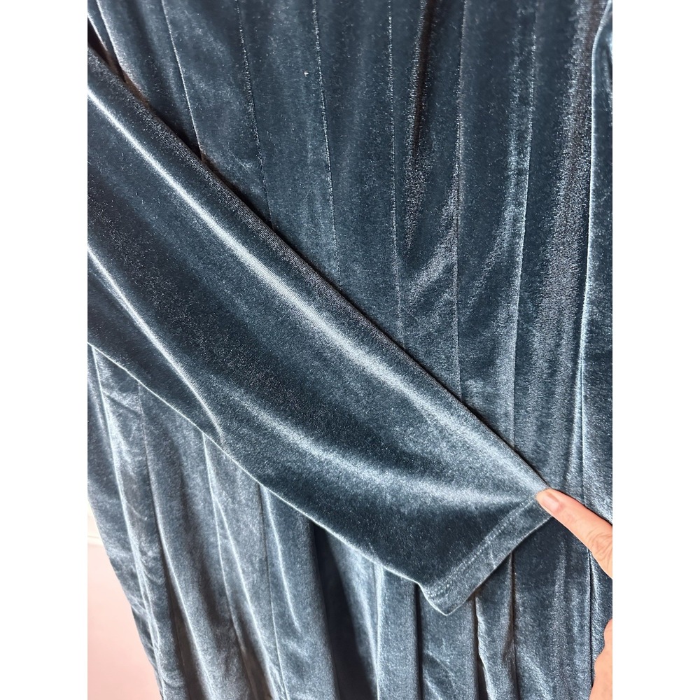 Soft Surroundings Mini Velvet Dress Women Size Medium Teal Blue Pleated Babydoll - Picture 3 of 6